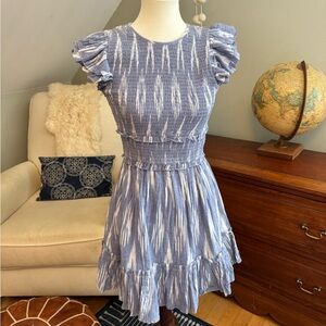 SAYLOR ikat blue smocked dress